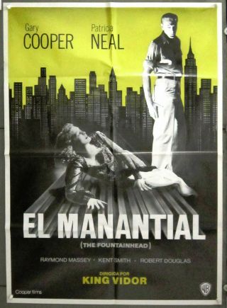 2yc88 The Fountainhead Gary Cooper Patricia Neal Rare 1sh Spanish Poster