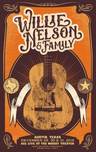 15 Willie Nelson Austin Martin Guitar Trigger Nye Concert Poster 12/29 30 31 S/n
