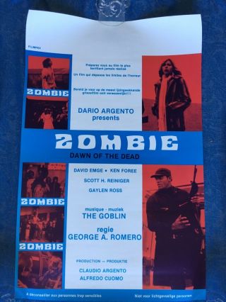 Dawn of the Dead Zombie Belgium Window Card / Poster Horror Film Romero 2