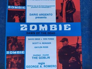Dawn of the Dead Zombie Belgium Window Card / Poster Horror Film Romero 4