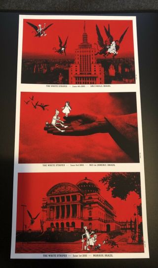 The White Stripes S/n Rob Jones Concert Poster - Uncut Brazil Sketch On Back
