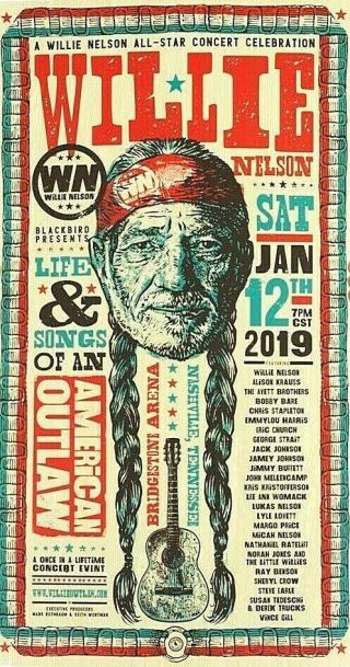 Willie Nelson 2019 Life Song Tribute Concert Print Poster Avett Brothers Xx/750