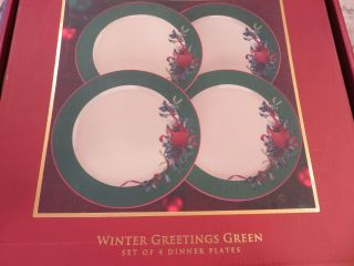 Lenox Winter Greetings Green Band Cardinal Set Of 4 Dinner Plates In Pkg