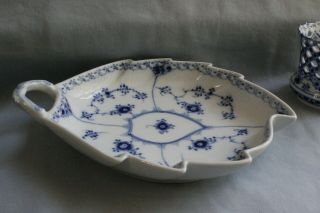 VTG.  Royal Copenhagen BLUE FLUTED HALF LACE Porcelain Lg.  LEAF Tray Dish DENMARK 6