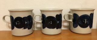 Arabia Of Finland Anemone Blue Coffee Cups Mugs 3 1/2 " Tall Set Of Three