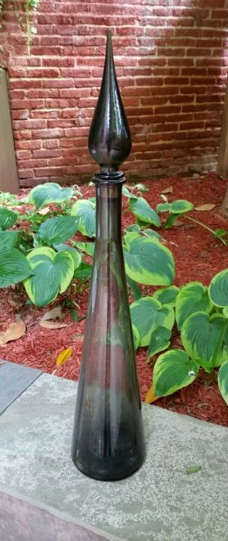 Large 27 " Vintage Mid Century Italian Charcoal Glass Genie Bottle Empoli Italy