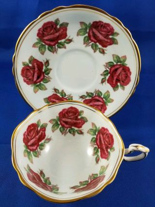 Paragon Cup And Saucer - Wide Mouth,  With Garland Of Red Roses