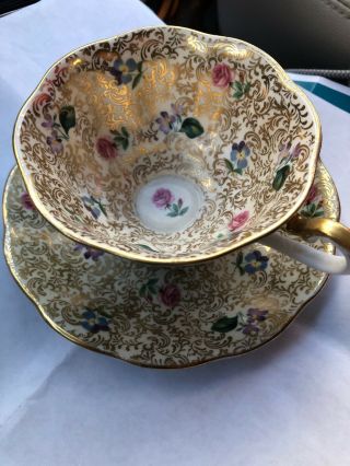 Royal Albert Princess Series Teacup And Saucer Gold Chintz Floral Green