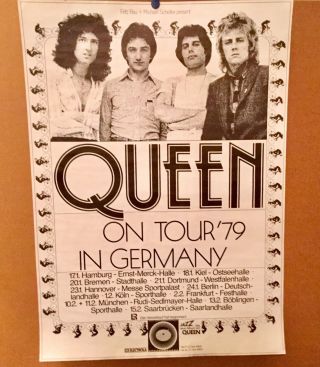 1979 Queen Freddie Mercury Concert Poster Germany 23 1/2” X 33”
