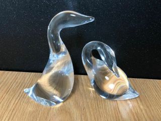 Steuben Glass Crystal Swan Figure Figurine Sculpture Pair