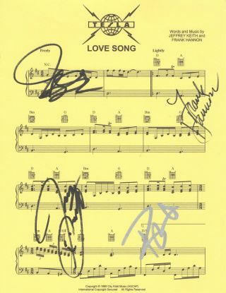 Tesla Band Real Hand Signed Love Song Sheet Music Autographed By 4 Members