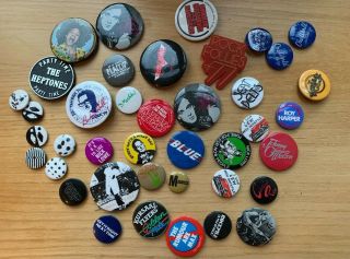 Various Badges From 1970s And 1980s Rock Bands