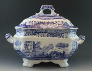 Spode Blue Italian Covered Soup Tureen Vintage English Porcelain