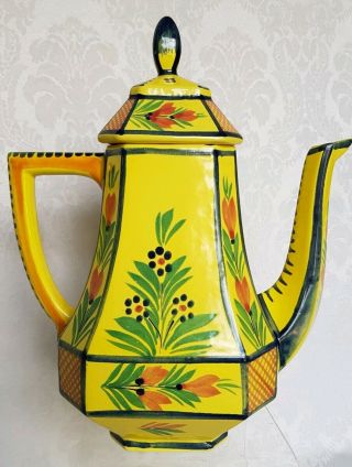 HENRIOT QUIMPER SOLEIL YELLOW - COFFEE POT - FRANCE WOMAN - HAND PAINTED 5