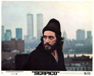 Serpico Lobby Card Al Pacino In Front Of Twin Towers York Skyline