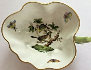 Small Antique Herend Porcelain " Rothschild Bird " Leaf Dish - Hand Painted 1970