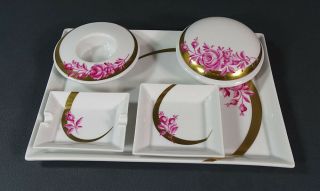 Vintage Augarten Wien Porcelain Service Set Tray Ashtray Candle Holder Bowl Box
