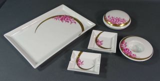 Vintage Augarten Wien Porcelain Service Set Tray Ashtray Candle Holder Bowl Box 2
