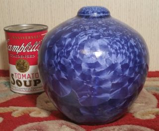 Thomas Brown Vtg California Studio Art Pottery Cobalt Blue Crystalline Vase Pot