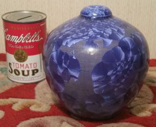THOMAS BROWN vtg california studio art pottery cobalt blue crystalline vase pot 3