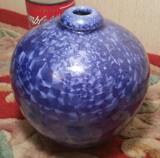 THOMAS BROWN vtg california studio art pottery cobalt blue crystalline vase pot 4