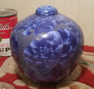 THOMAS BROWN vtg california studio art pottery cobalt blue crystalline vase pot 5