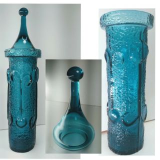 Blue Antiqua Stelvia Glass Apothecary Jar,  Wayne Husted Blenko Italy,  Circa 1963