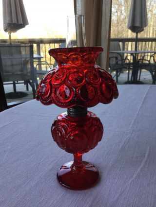 Vintage L.  G.  Wright Ruby Red Moon & Star Glass Miniature Mini Oil Lamp