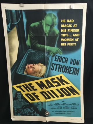 1946 The Mask Of Diijon One Sheet Movie Poster Erich Von Stroheim Crime Noir