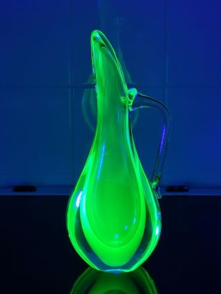 Absolutely Stunning Large Murano Uranium Glass Pitcher Vase