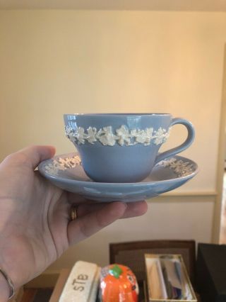 Vintage Wedgwood China Queensware Embossed Cream On Lavender Tea Cups,  Saucers