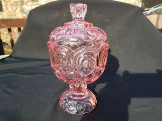 L G Wright Glass Moon And Star Pink 8 In.  Compote With Lid