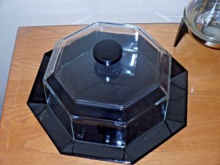 Vintage Luminarc Arcoroc Octime Black Octagon Glass 12 " Cake Plate W Cover Lid 1