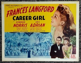 Career Girl - 1944 Movie Theater Lobby Title Card - Frances Langford