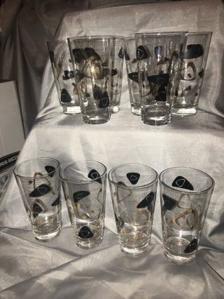Set Of 10 Vintage Federal Amoeba Boomerang Black Gold 12 Oz Glasses Tumblers