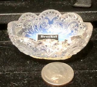 Sandwich Lacy Toy Flint Glass Oval Bowl,  Fiery Opalescent Glass,  C.  1835