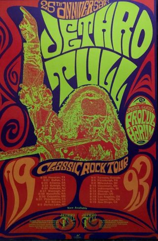 Jethro Tull 25th Anniversary 1993 Classic Rock Tour Promo Poster 23.  5 X