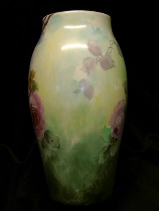 Antique/Vintage Victorian Limoges Hand Painted Roses Large Porcelain Vase France 3