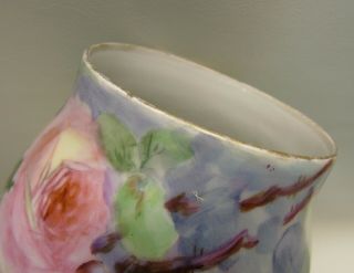 Antique/Vintage Victorian Limoges Hand Painted Roses Large Porcelain Vase France 4