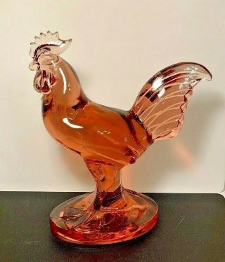 Paden City Glass Rooster Barnyard Rose Pink 8 " Tall Oval Base