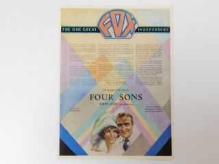 FOUR SONS - Vintage 1928 Silent WWI Movie JOHN FORD Fox Film COLOR TRADE AD 5