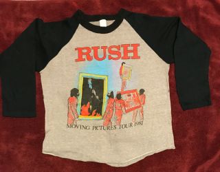 Vintage Rush Moving Pictures 1981 Tour Concert T - Shirt Baseball Tee 3/4 Sleeves