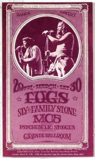 Rgp 29 Fugs Mc5 Sly & The Family Stone 1968 Grande Ballroom Grimshaw Handbill