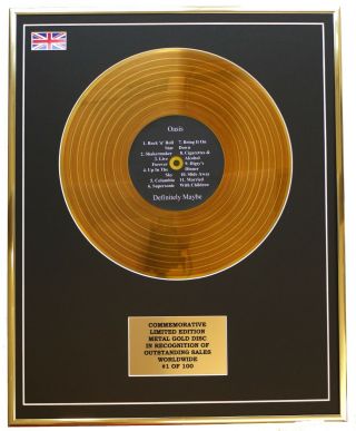 Oasis - Definitely Maybe Metal Gold Record Display Commemorative Ltd Edition
