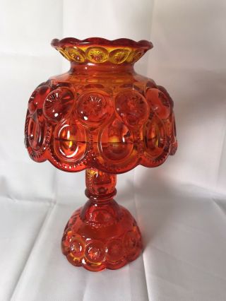 Moon And Stars Pattern Glass Le Smith Amberina Fairy Courting Candle Lamp 3pc