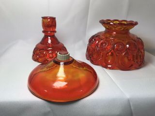 Moon and Stars Pattern Glass LE Smith AMBERINA Fairy Courting Candle Lamp 3pc 2