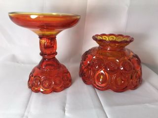 Moon and Stars Pattern Glass LE Smith AMBERINA Fairy Courting Candle Lamp 3pc 4