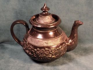 Antique Cyples Egyptian Black Pottery Teapot By Marked Early 1800 