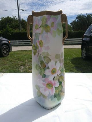 Hand Painted Nippon Vase With Gold Embellishment.  2 Handle.  13 Inches Tall.