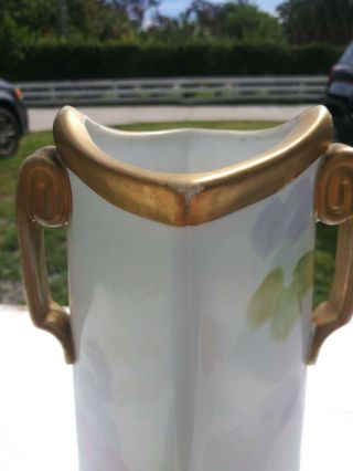 Hand Painted Nippon Vase with Gold Embellishment.  2 HANDLE.  13 inches tall. 3